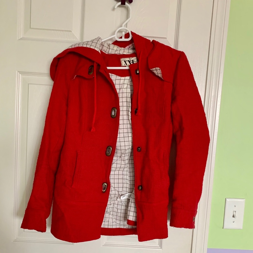 Red jacket with hood